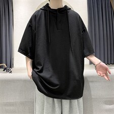 LD54099-P45连帽短袖t恤男大码胖子带帽五分袖中袖大皂风，男装T恤，电商A040