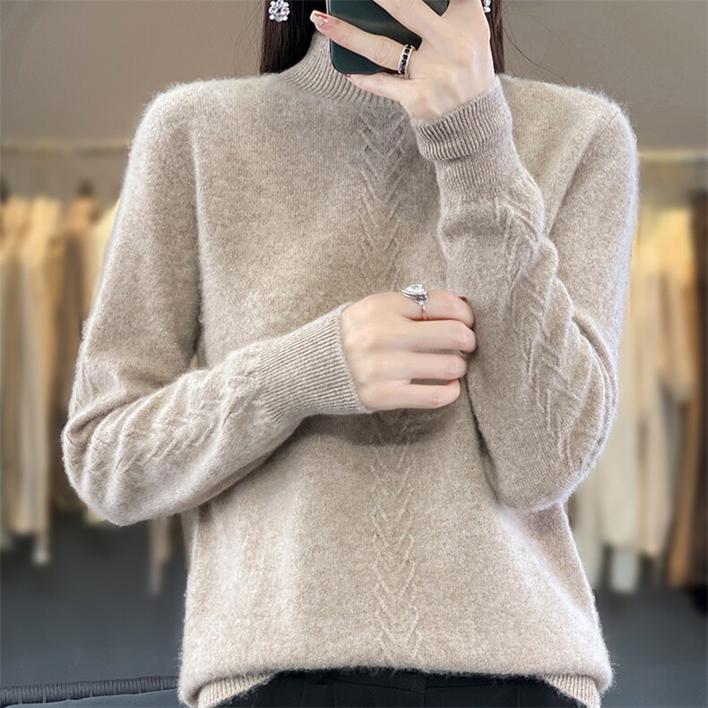 半高领女薄套头2024年新款秋冬内搭加厚羊毛衫紧口修身,女装羊毛衫,蒙特羊绒