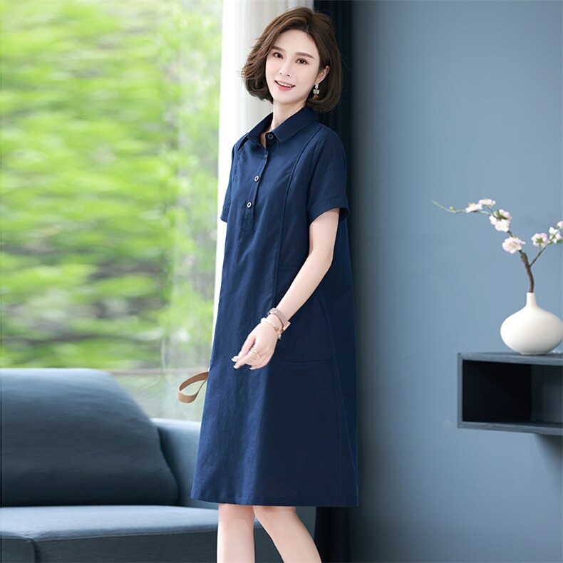 2024夏季新款时尚气质翻领收腰显瘦休闲舒适连衣裙,女装连衣裙,丽影随形