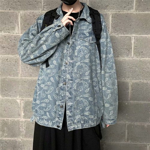春秋季牛仔外套男女ins嘻哈高街腰果花宽松夹克潮牌复古JK001-P70,男装工装外套,星座1008-2