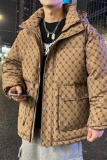 冬新款情侣鸭绒羽绒服男女短款冬加厚满印港风连帽外套，男装羽绒服，星座301D-5(原星座1415）