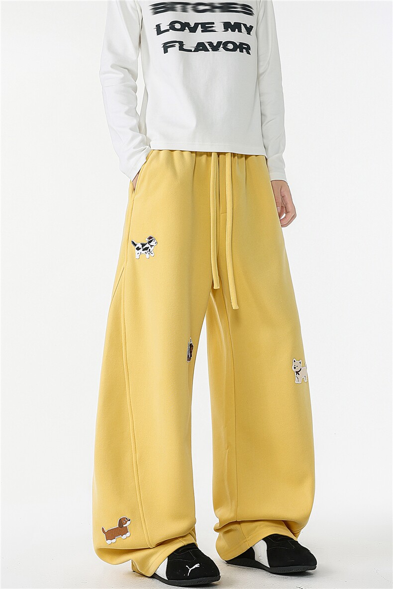 8XL-M腊肠狗贴布绣阔腿裤男直筒裤垂感高级感休闲裤卫裤K9160P55,男装休闲裤,电商D206-1