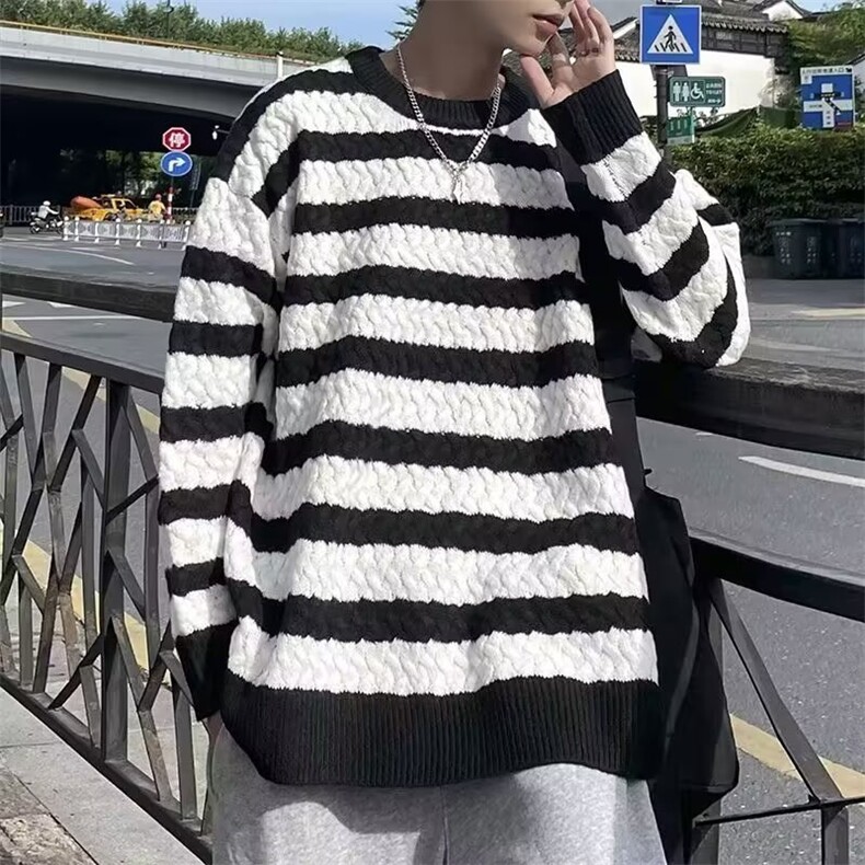 港风街头潮流条纹毛衣男秋冬季潮针织衫M2005P48,男装针织衫/毛衣,星座1116-2