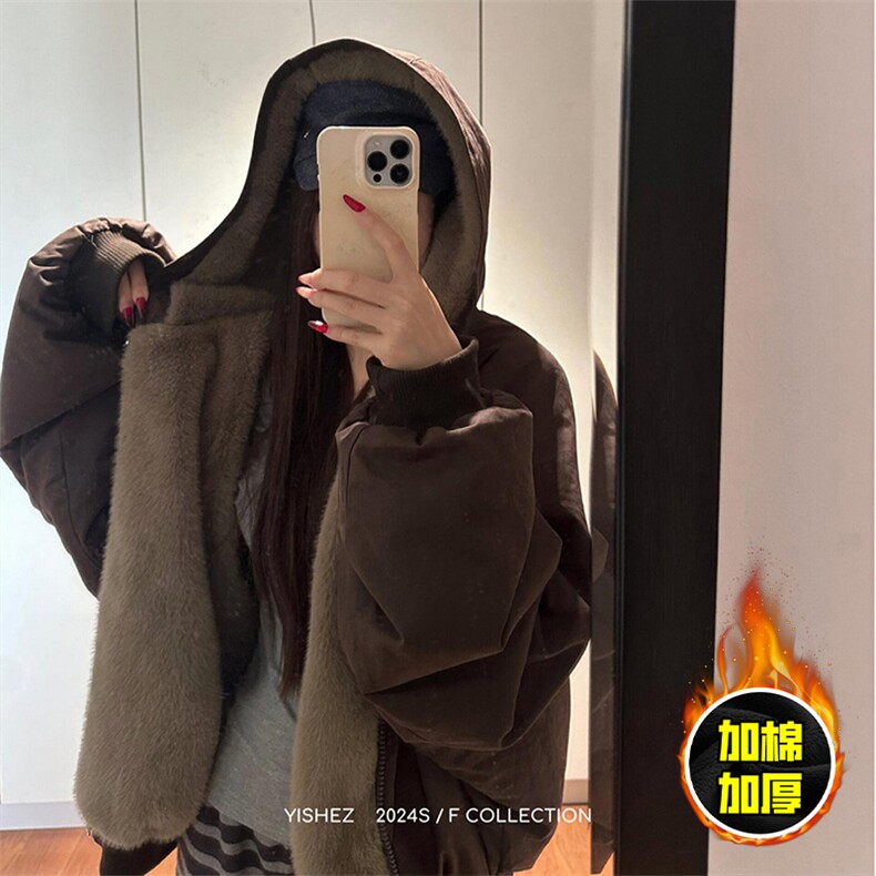 两面穿现货重磅短款座山雕棉衣男女双面穿毛毛绒棉服加厚外套，男装棉衣，电商A443