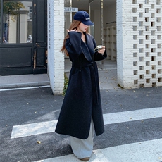 新款2B114P265K335长款秋冬双面羊绒大衣外套翻领配腰带百搭，女装毛呢外套，2B114