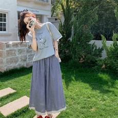 学院风灰色短袖休闲裤套装女2025夏季新款韩版宽松减龄穿搭一整套，女装套装/套裙，维壹