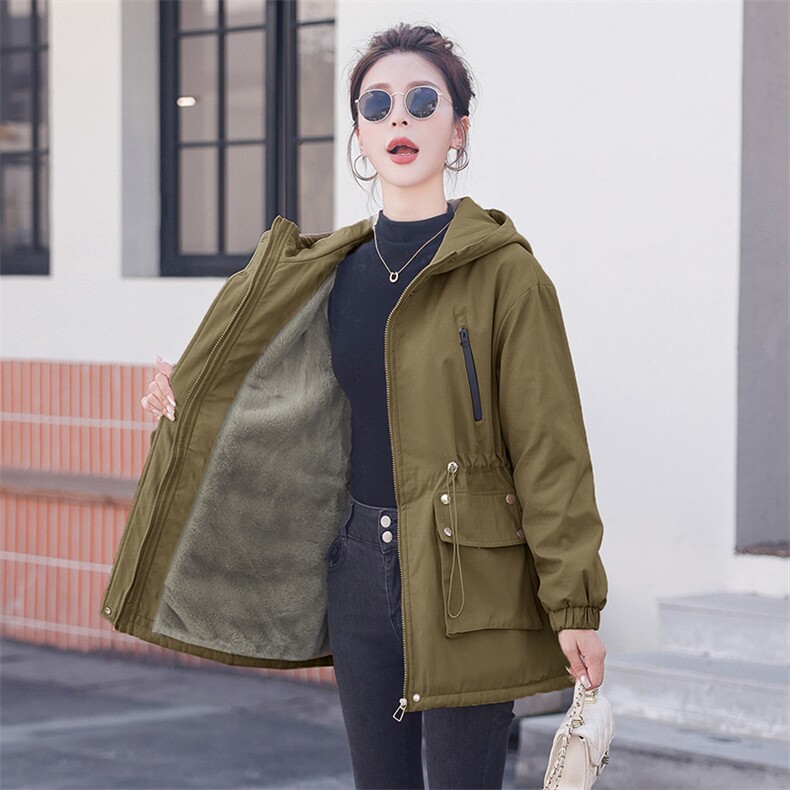 现货！！2025冬季新款加绒加厚外套女连帽中长款棉衣宽松派克棉服,女装棉衣/棉服,以桐