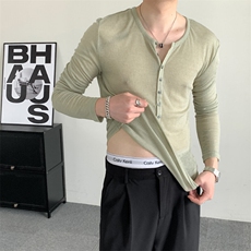 夏装弹力深V打底肉粉色polo衫透气显瘦设计感长袖polo男女上衣，男装Polo衫，星座909