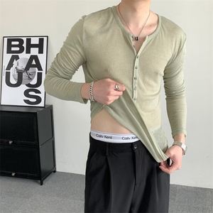夏装弹力深V打底肉粉色polo衫透气显瘦设计感长袖polo男女上衣图片