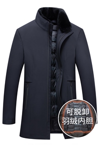 高档羽绒服休闲商务男中年男士可脱内胆可脱真毛领中长款羽绒服图片