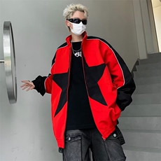 美式小众拼色星星冲锋衣ins男女宽松设计感棒球服嘻哈夹克外套，男装夹克，星座716-2