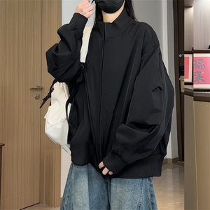 JK5023/P70秋装新款炫彩缎面飞行夹克男女美式潮短款外套宽松上衣图片