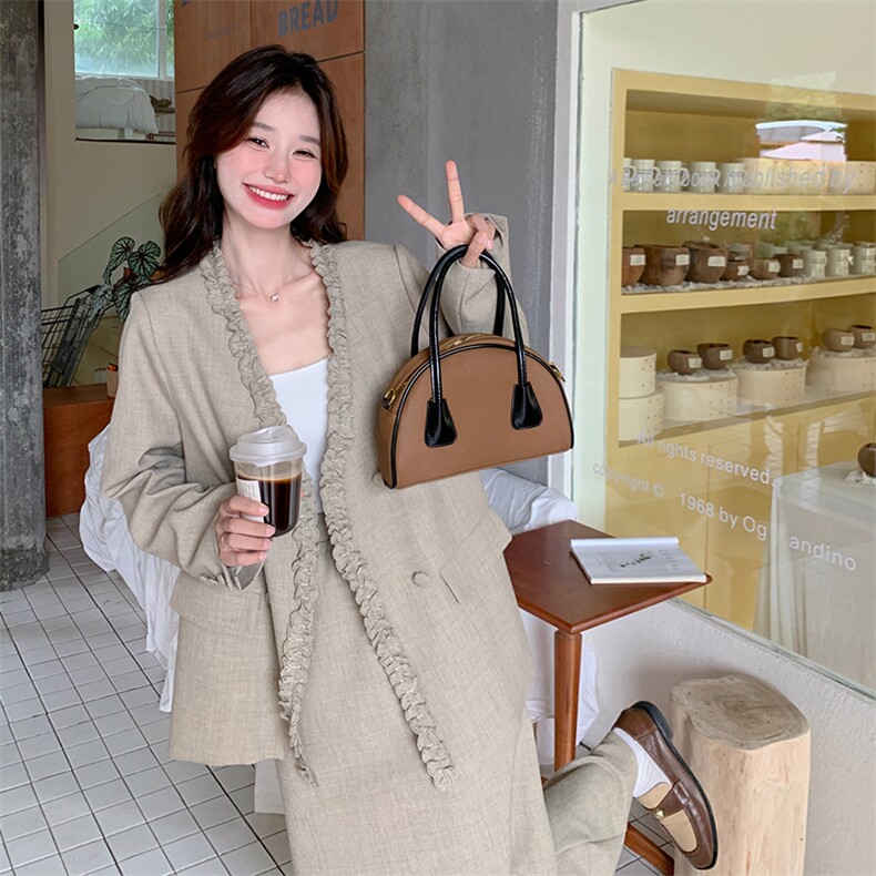 韩系木耳边西装套装裙女2025春季新款设计感气质显瘦半身裙两件套,女装套装/套裙,2C255