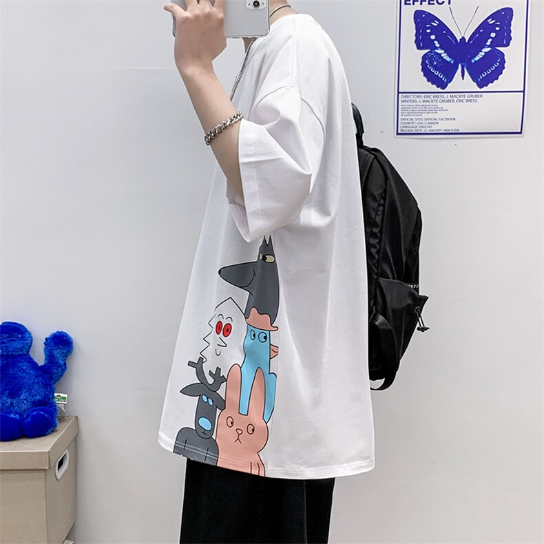 夏装纯棉T恤短袖2023男女港风印花休闲圆领半袖 1600-P38 控价58图片
