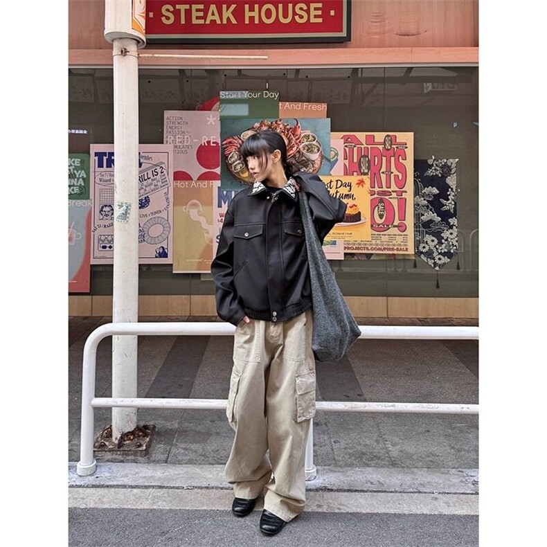 春秋季蛇年限定白蛇翻领宽松夹克男女美式复古休闲情侣棒球服外套,男装夹克,星座506A