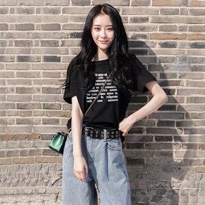 新款韩版时尚百搭休闲字母印花简约短袖T恤图片