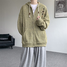 美式复古设计感针织连帽外套男女小众慵懒卫衣开衫潮牌WY21P78，男装卫衣，电商D206-1