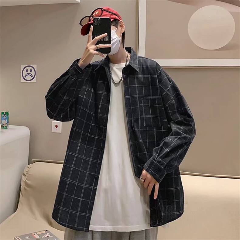 长袖格子衬衫春款男港风潮流C015P30,男装衬衫,星座1116-2