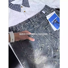 A051-P45潮牌复古新中式做旧水洗牛仔裤，男装牛仔裤，电商B323A