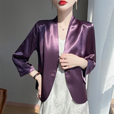 西装外套百搭时尚简约高级光泽感缎面小西服外套气质女，女装短外套，源达羊绒