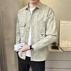 春季衬衫式外套男士脏脏灰翻领休闲宽松日系工装长袖C1824-P88，男装衬衫，电商A237