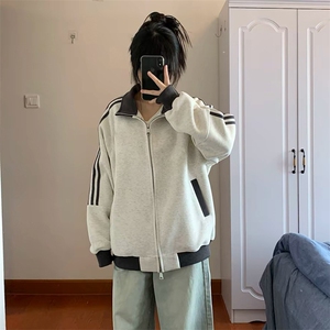 抖音得物高品质 美式高街重磅结构设计拼接织带立领卫衣外套 CM42图片