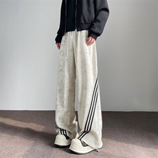 刺绣拼接杠条阔腿裤男女同款秋慵懒系带高腰休闲工装长裤KM979，男装休闲裤，星座1116A-1（原606A）