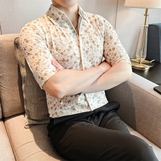 CS820-P55夏季时尚青年花衬衣七分袖修身衬衫，男装衬衫，星座507A（原星座306B-2）