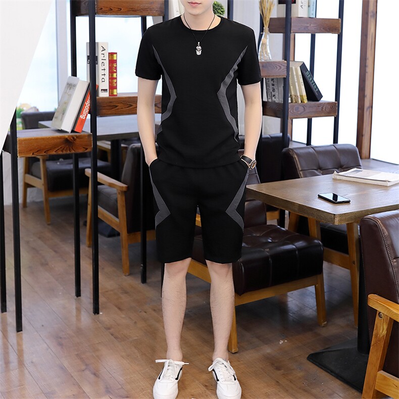 男士冰丝短袖T恤潮流休闲运动套装男装夏装一套衣服帅气T719-P50图片