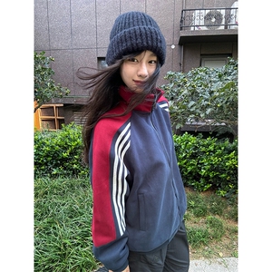 抖音得物高品质26春装美式高街重磅织带拼接撞色立领卫衣外套CM41图片