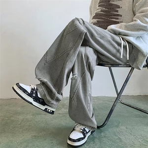 美式高街牛仔裤男士韩版潮流做旧直筒2024秋冬ins长裤RK2212-P48图片