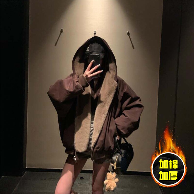 两面穿现货重磅短款座山雕棉衣男女双面穿毛毛绒棉服加厚外套图片