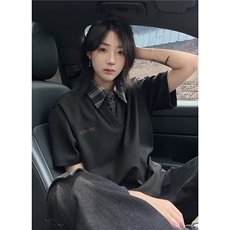 美式复古拼接假两件卫衣男刺绣薄款polo衫短袖上衣服D9122-P36，男装T恤，星座1008