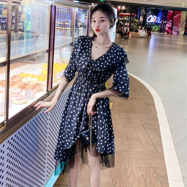 2021年夏季主推波点网纱不规则连衣裙潮流舒适简约，女装连衣裙，卡莱