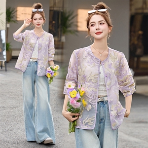 温柔紫色刺绣薄款外套女2025春夏新款漂亮新中式国风防晒开衫上衣图片