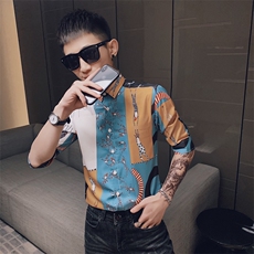 312A-238-P55新款社会小伙中袖衬衫韩版潮流男士五分袖衬衣B，男装T恤，星座312A-5