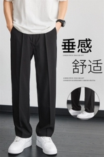 春夏黑色垂感休闲九分西裤男高街潮牌阔腿直筒西装长裤子YZ20-P35，男装西裤，星座509