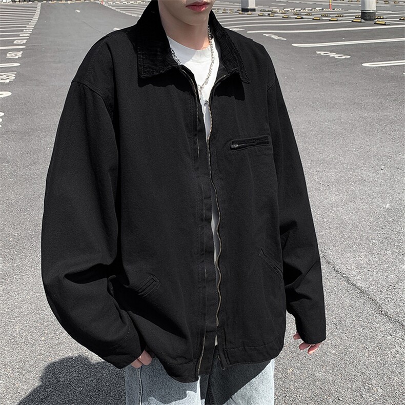 底特律工装夹克男潮牌美式复古cleanfit短款水洗翻领工装外套秋款,男装夹克,星座505-2（原电商A260-1)