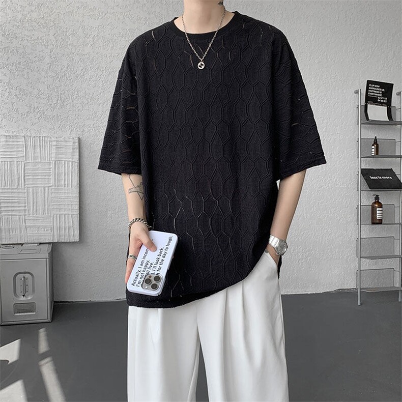 现货T10130-特p30控58高品质面料镂空痞帅大码圆领短袖T恤衫,男装T恤,电商A059