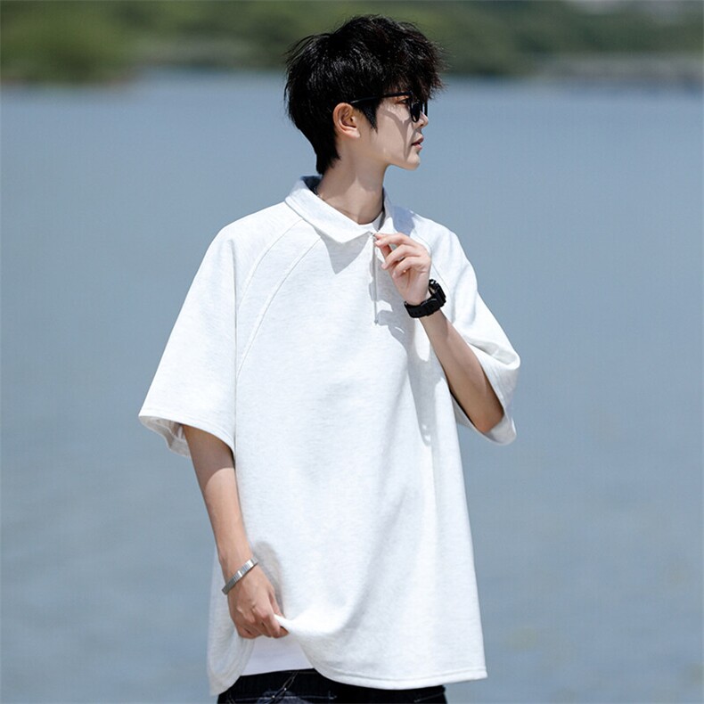 8XL-M半拉链t恤短袖POLO衫男款夏季美式翻领宽松大码半袖DT008P45,男装T恤,电商B312