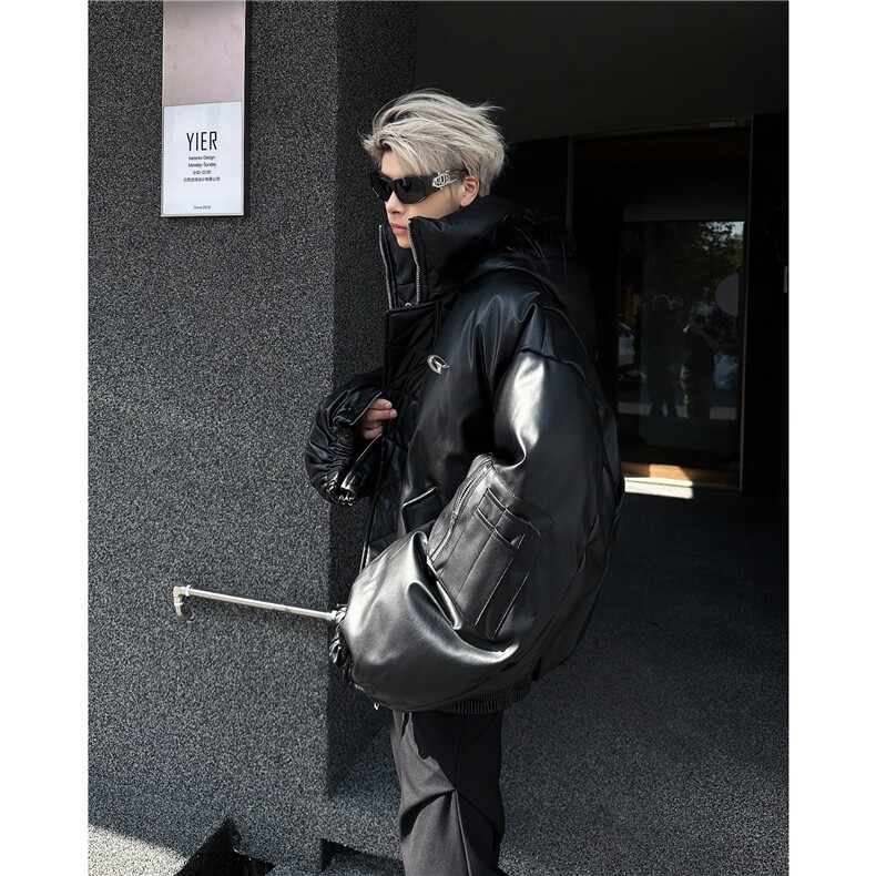 美式潮毛领座山雕加厚棉服外套短款皮衣图片