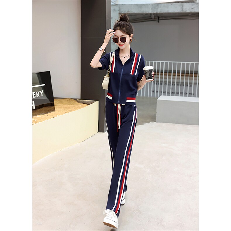 休闲运动套装女2025年新款春季时尚拼色运动服百搭女款两件套装裤,女装套装/套裙,妙形