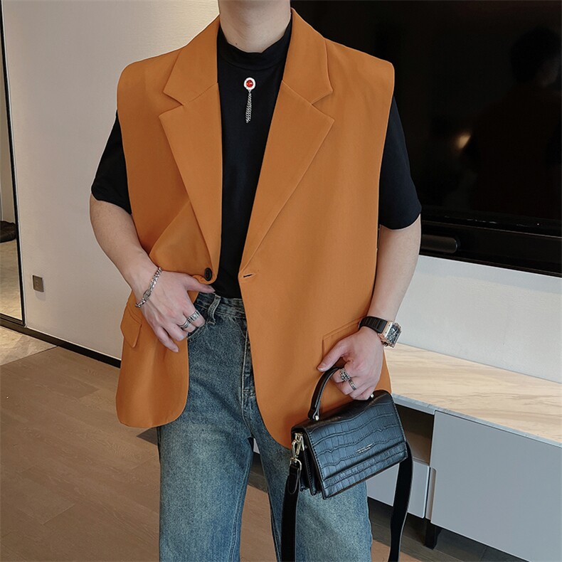 春夏新款西服男士马甲无袖外套时尚背心坎肩潮牌痞帅上衣BX66-P65,男装西服,电商B267