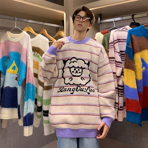美式复古卫衣男春季设计感宽松圆领印花外套港风大码套头上衣图片