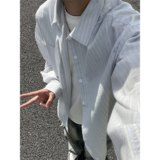 设计感日系条纹长袖衬衫男休闲衬衫复古上衣秋季C2266-特价P45，男装衬衫，电商A007
