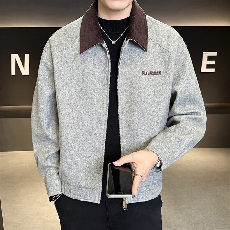 6022-M-2XL-P155店主风秋季男士休闲翻领拼色刺绣毛呢夹克外套男，男装夹克，电商B255