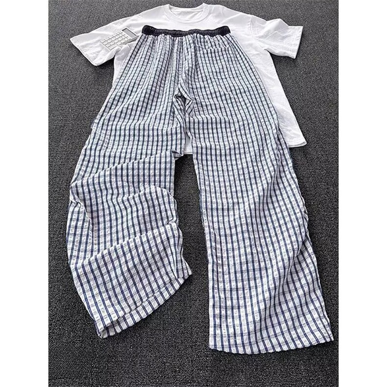 G210-P40高腰休闲竖条纹裤子夏季轻薄款2025新款垂感窄版，男装休闲裤，电商B323A