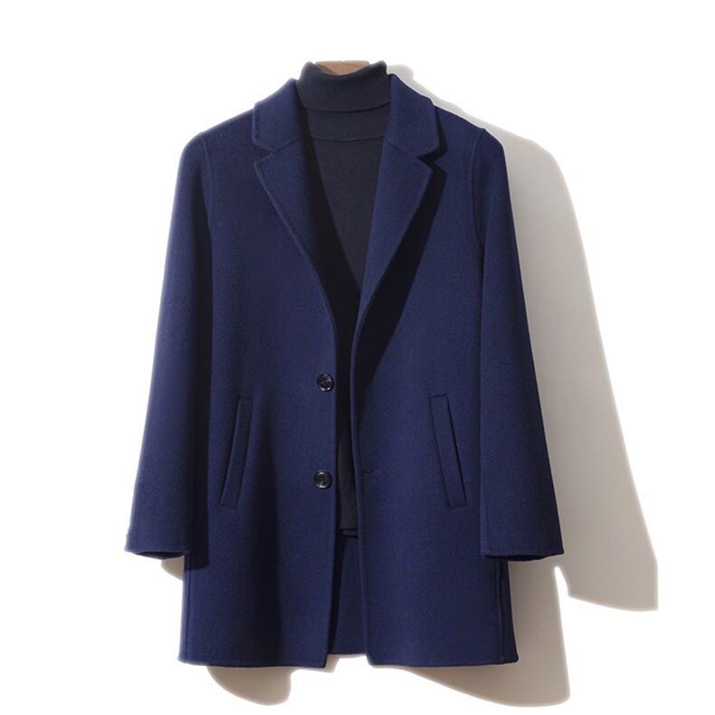 男士双面穿中长款羊毛呢大衣秋冬季韩版翻领，男装毛呢大衣，鹿展羊绒大衣