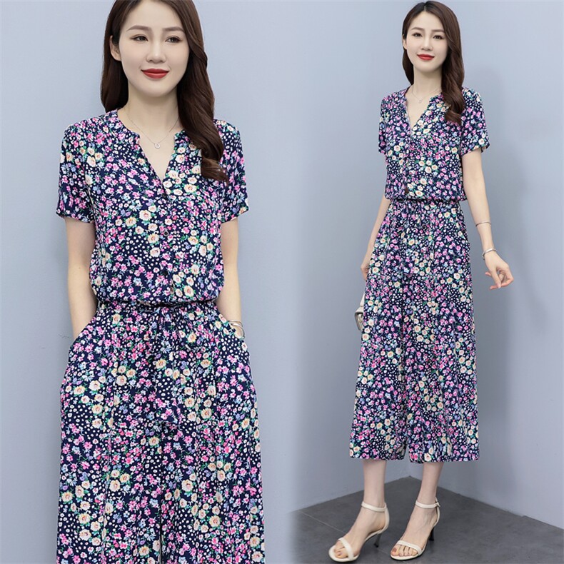 碎花连体裤夏女阔腿裤垂感夏季薄款显瘦2024新款夏装文艺裙子，女装连体裤，木橙西子