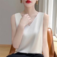 前V后圆一衣两穿2024年夏季简约纯色时尚套头背心，女装背心吊带，绒宛羊绒